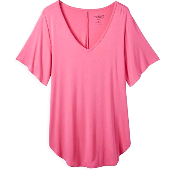 ❤NWT VINTAGE TORRID TUNIC SUPER SOFT V-NECK PINK BELL BUTTERFLY SLEEVE TEE - 2X - Picture 4 of 9